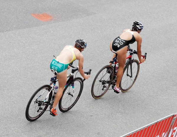 Stockholm Jul 2016 Vista Traseira Cima Dos Ciclistas Triatletas Sato — Fotografia de Stock