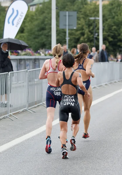 Stockholm Jul 2016 Rear View Ueda Group Running Triathletes Women — Stock Photo, Image