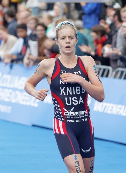 Stockholm Jul 2016 Triathlete Taylon Knibbs Usa Running Finish Women — Stock Photo, Image