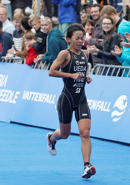 Stockholm Jul 2016 Triathlete Ueda Jpn Running Finish Women Itu — Stock Photo, Image