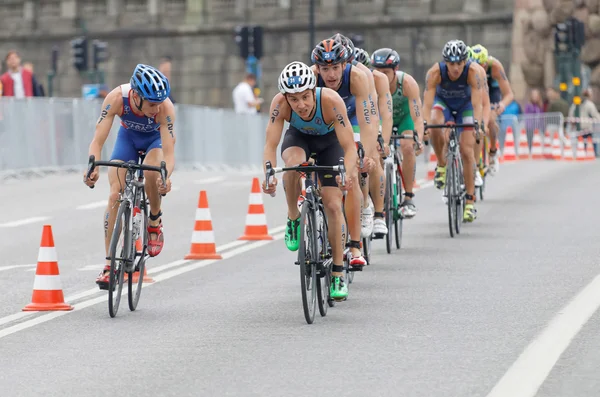 Sztokholm Szwecja Lipca 2016 Grupa Barwnych Męskich Kolarzy Triathlonistycznych Jelle — Zdjęcie stockowe