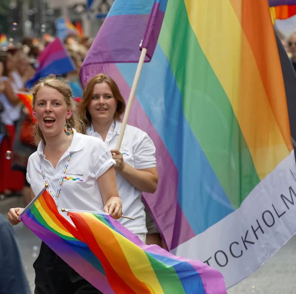 Stockholm Zweden Jul 2016 Mensen Die Dansen Afzien Van Regenboogvlag — Stockfoto