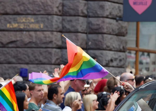 Stockholm Jul 2016 Hpeople Waiving Rainbow Pride Flag Pride Parade — Stockfoto