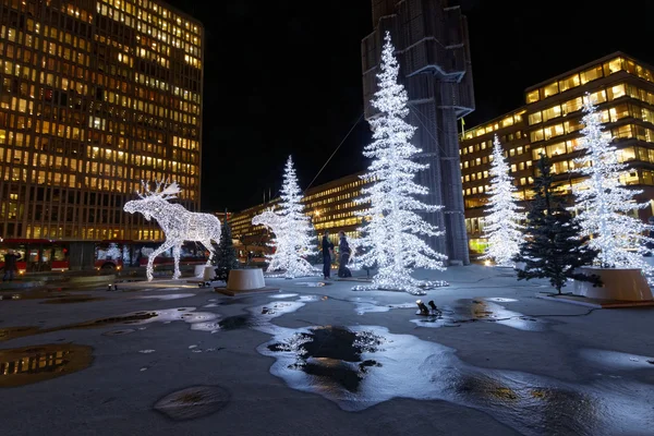 Christmas moose and christmas trees made of light — Stock Photo, Image