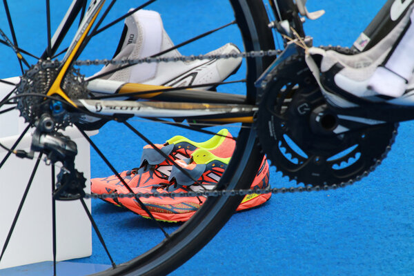 Prepared bicycle equipment for triathlon