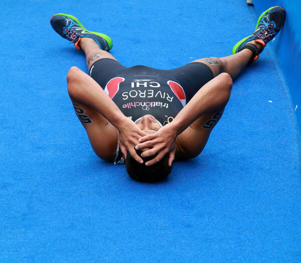 Gaspar Riveros exhausted after race