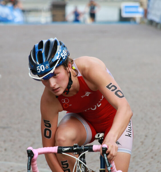 Magdalena Mielnik cycling in the triathlon event