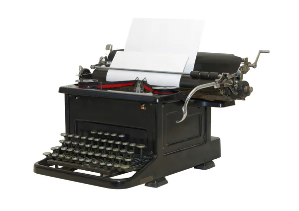 Oude schrijfmachine, front zijaanzicht - geïsoleerd — Stockfoto