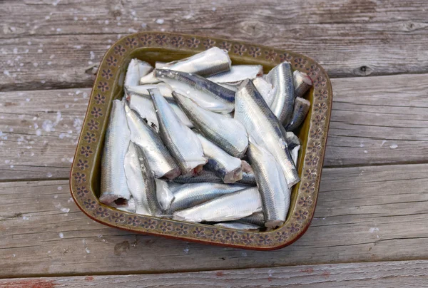 Bowl of gutted baltic herring — Stock fotografie