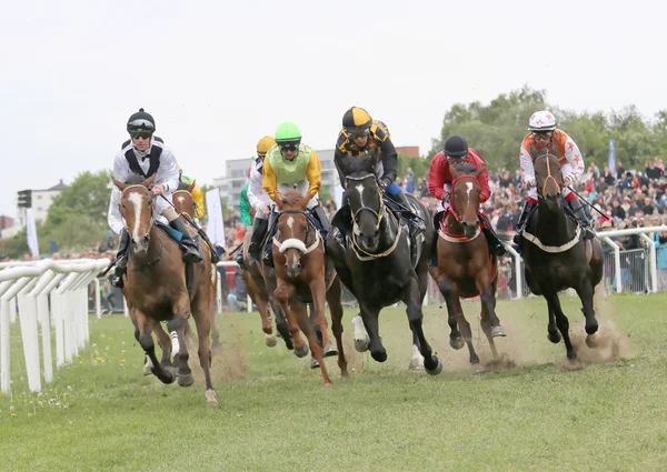 Corrida difícil entre os cavalos de corrida — Fotografia de Stock