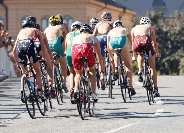 Rückansicht einer Gruppe Triathleten — Stockfoto