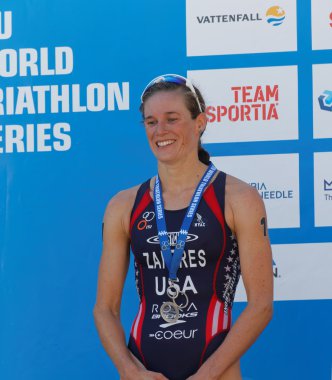 Katie Zaferes on the winner's stand
