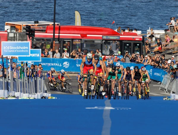 Stockholm Zweden Aug 2015 Spaanse Triathleten Gomez Hernandez Grote Groep — Stockfoto