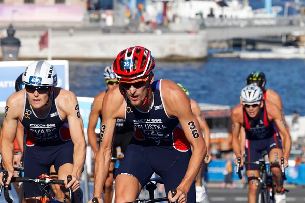 Close-up of cycling triathlete from Czechoslovakia — Stock Photo, Image