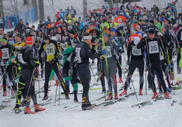 Stockholm Jan 2016 Grote Groep Kleurrijke Langlaufers Die Zich Voorbereiden — Stockfoto