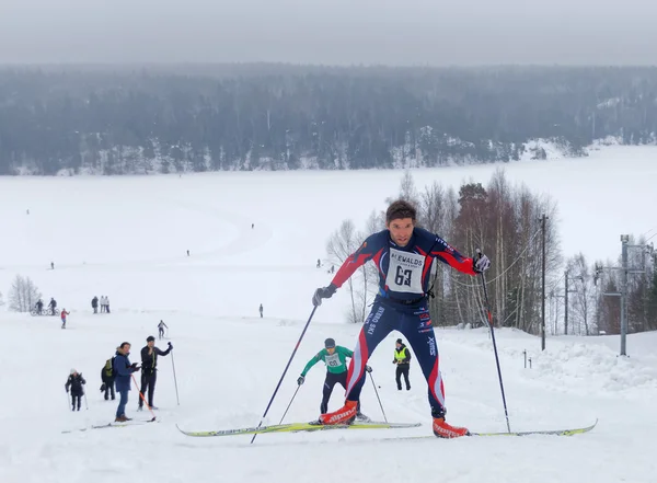 Stockholm Jan 2016 Cross Country Skiing Man Sprinting Uphill Slope — 스톡 사진