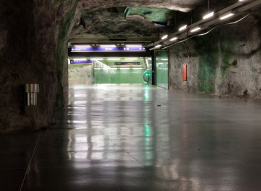 STOCKHOLM - JAN 28, 2016: The beautiful orange subway station Fridhemsplan in Stockholm.  January 28, 2016 in Stockholm, Sweden