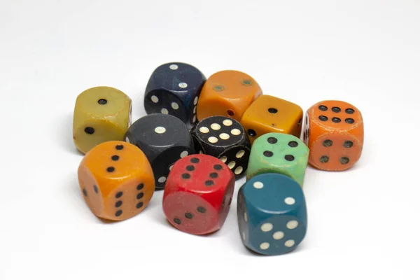 Old Colorful Dices White Background — Stock Photo, Image