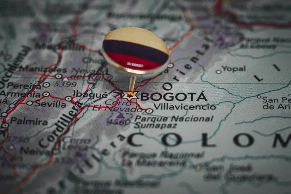 Bogotà Appuntato Una Mappa Con Bandiera Colombia — Foto Stock