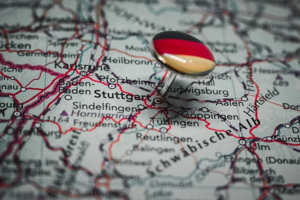 Stuttgart Fijado Mapa Con Bandera Alemania —  Fotos de Stock