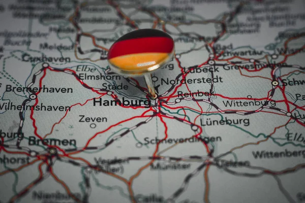 Hamburgo Fijado Mapa Con Bandera Alemania —  Fotos de Stock