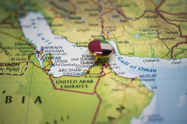 Dubai Pinned Map Flag United Arab Emirates — Stock Photo, Image