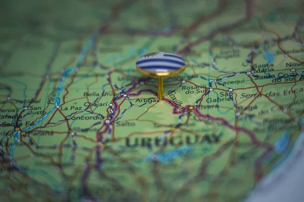 Artigas Clavado Mapa Con Bandera Uruguay — Foto de Stock