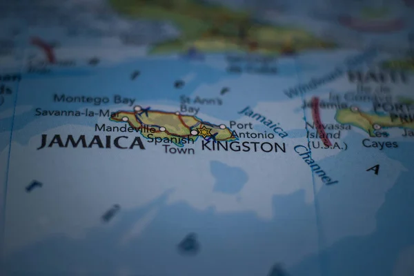 Kingston, the capital city of the Jamaica on a geographical map