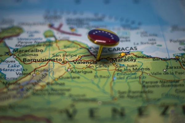Valencia Carabobo Appuntato Una Mappa Con Mappa Venezuela — Foto Stock