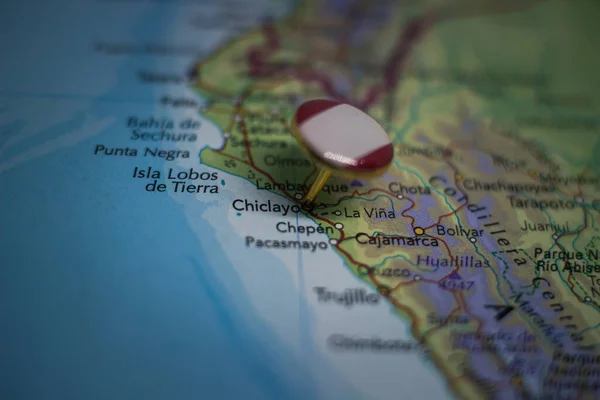 Chiclayo Appuntato Una Mappa Con Mappa Peru — Foto Stock
