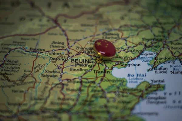 Beijing pinned on a map with flag of China