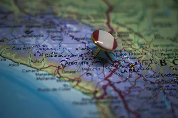 Puno Appuntato Una Mappa Con Mappa Peru — Foto Stock