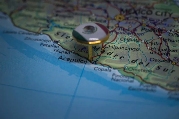 Acapulco Clavado Mapa Con Bandera México — Foto de Stock