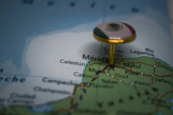 Merida Appuntato Una Mappa Con Mappa Messico — Foto Stock