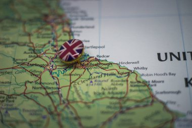 Middlesbrough pinned on a map with the flag of United Kingdom clipart