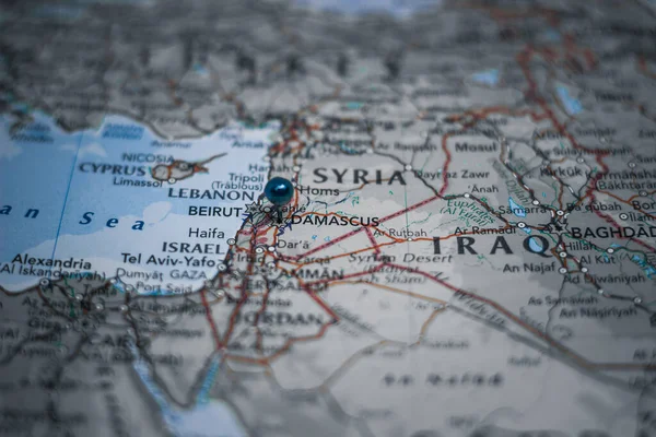 Damasco Capital Siria Anclada Mapa Geográfico — Foto de Stock