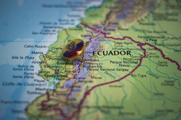 Ambato pinned on a map with flag of Ecuador