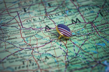 Fort Worth, Teksas ABD bayraklı bir haritada