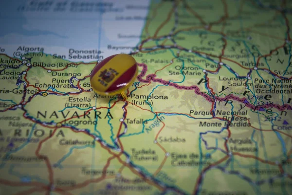 Pamplona Fijado Mapa Con Bandera España — Foto de Stock