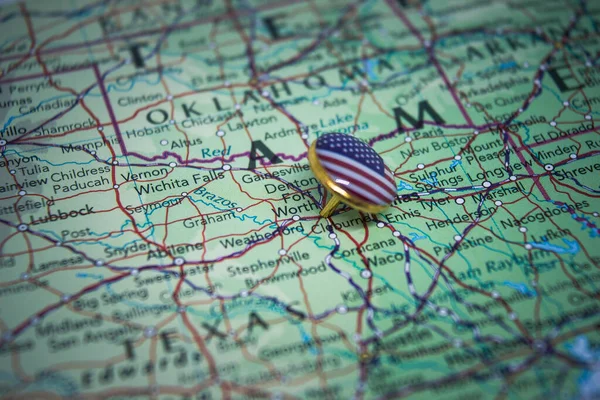 Fort Worth, Texas pinned on a map with USA flag