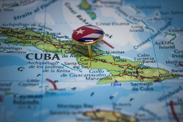 Camaguey pinned on a map with flag of Cuba