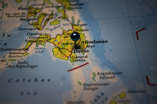 Davao City Philippines Pinned Geographical Map — Stock Photo, Image