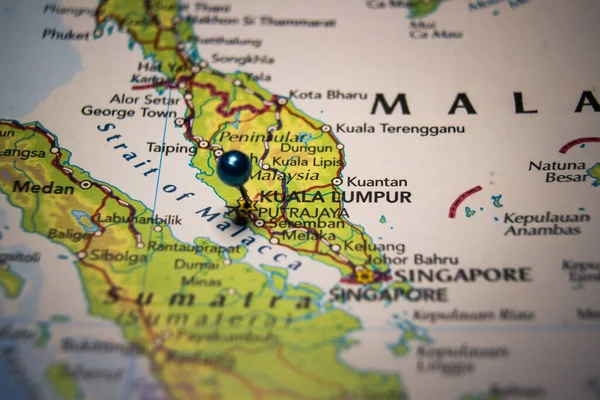 Kuala Lumpur Capital City Malaysia Pinned Geographical Map — Stock Photo, Image