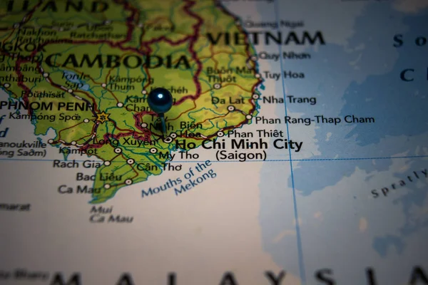 Chi Minh City Town Vietnam Pinned Geographical Map —  Fotos de Stock