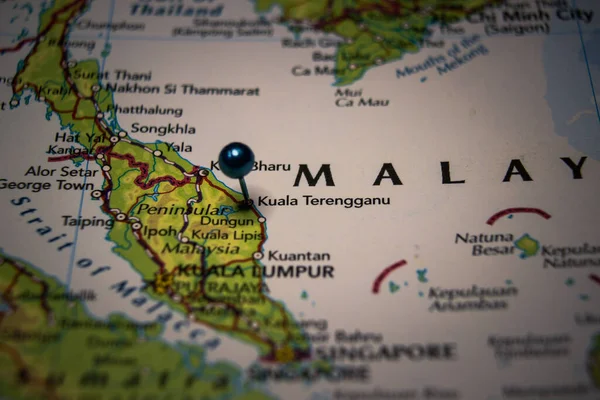 Kuala Terengganu City Malaysia Pinned Geographical Map —  Fotos de Stock