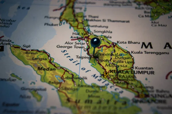 Taiping City Malaysia Pinned Geographical Map — 图库照片