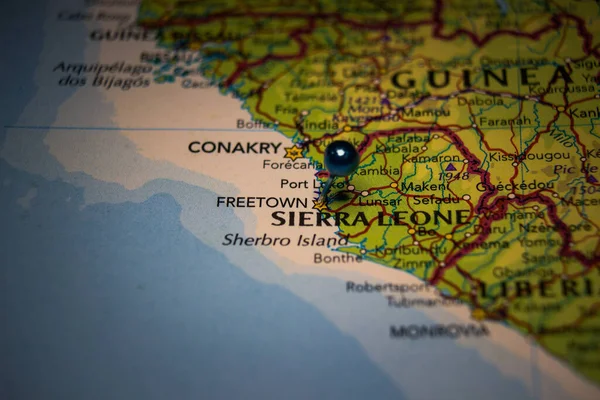 Freetown Capital City Sierra Leone Pinned Geographical Map — Foto de Stock