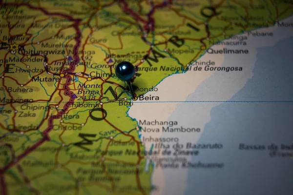 Beira City Mozambique Pinned Geographical Map — Foto Stock
