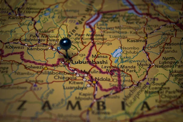 Lubumbashi City Democratic Republic Congo Pinned Geographical Map — Fotografia de Stock