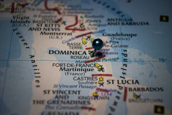 Roseau Capital Largest City Dominica Pinned Geographical Map — Stok fotoğraf